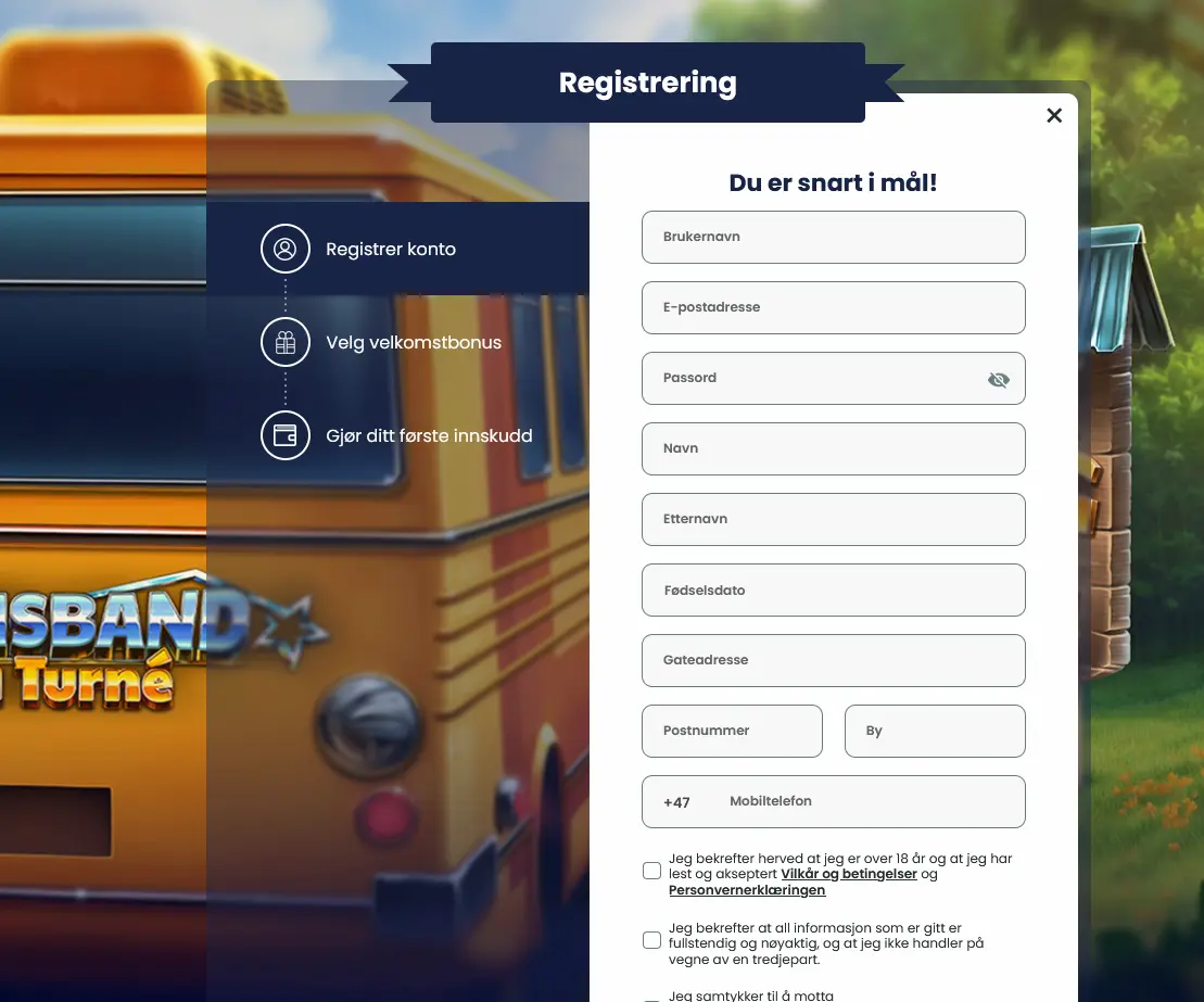 Registrační formulář Lilibet Casino